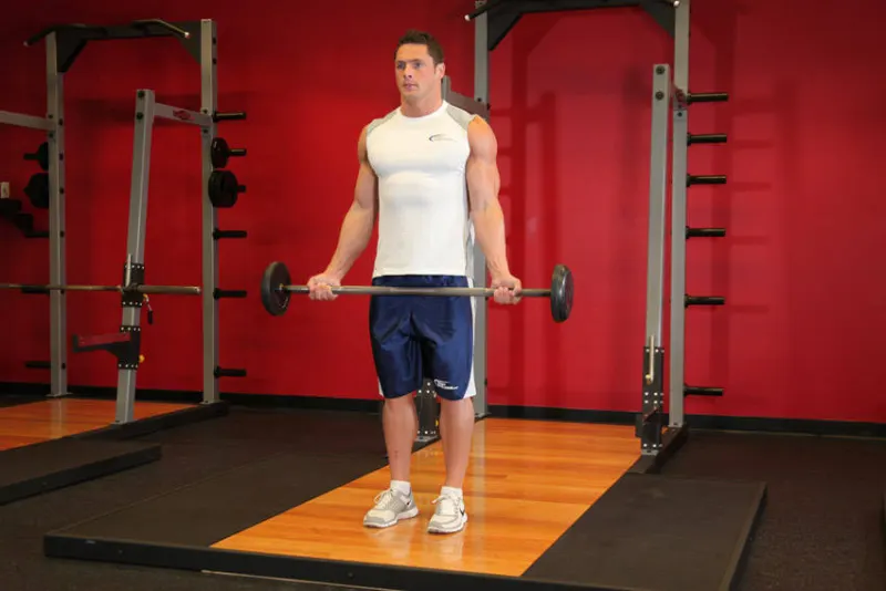 Curl met barbell, brede grip, beginpositie