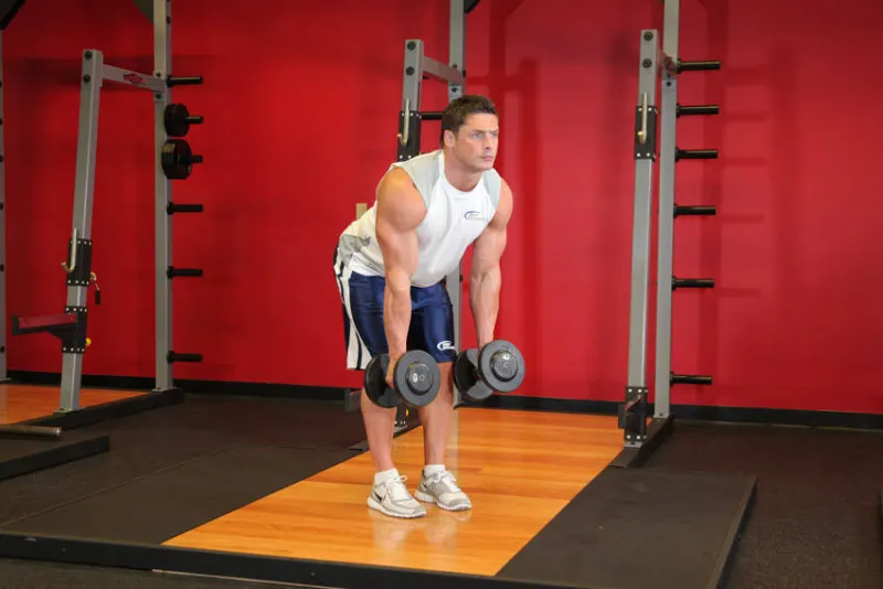 Gebogen roeien met dumbbells, neutrale greep