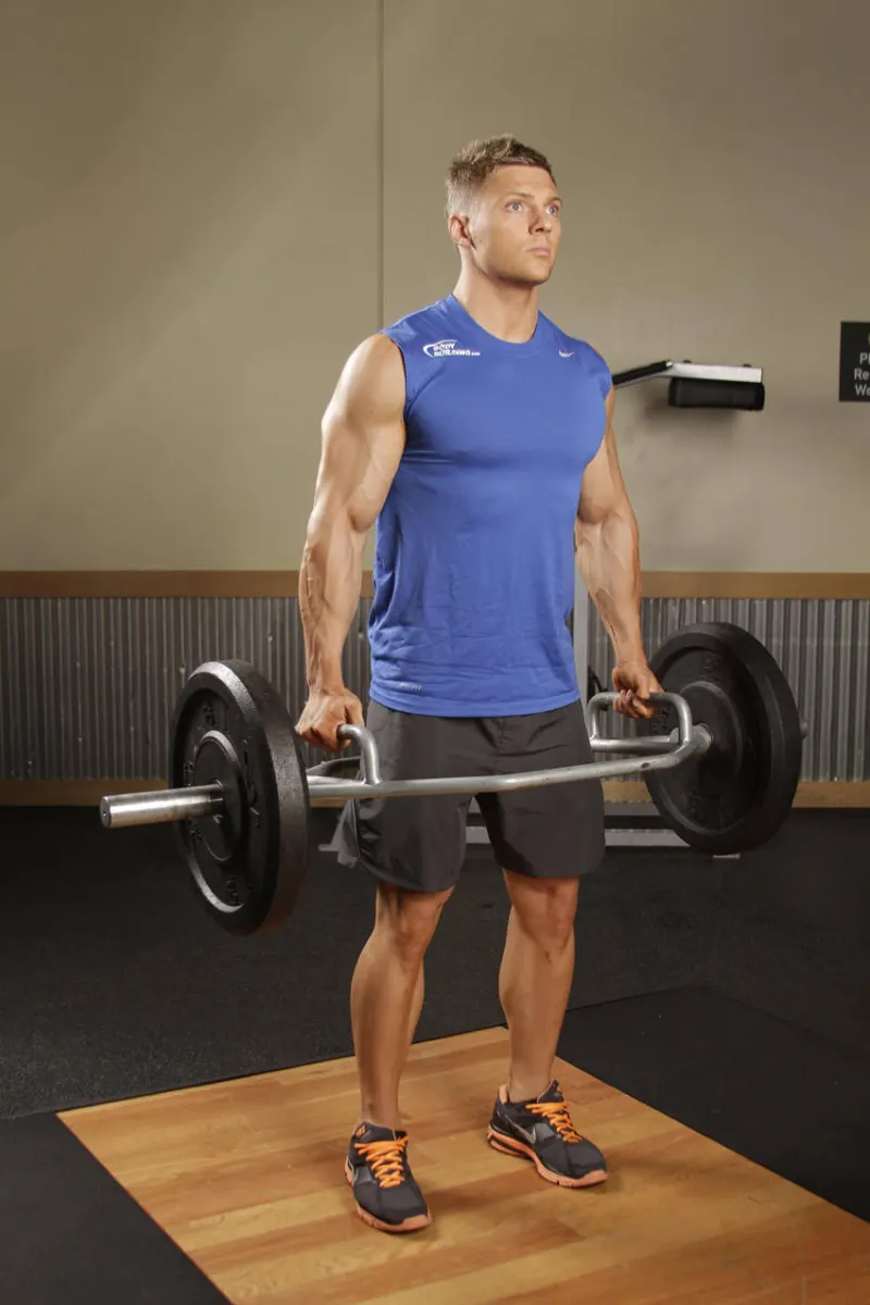 Trap bar deadlift, eindpositie
